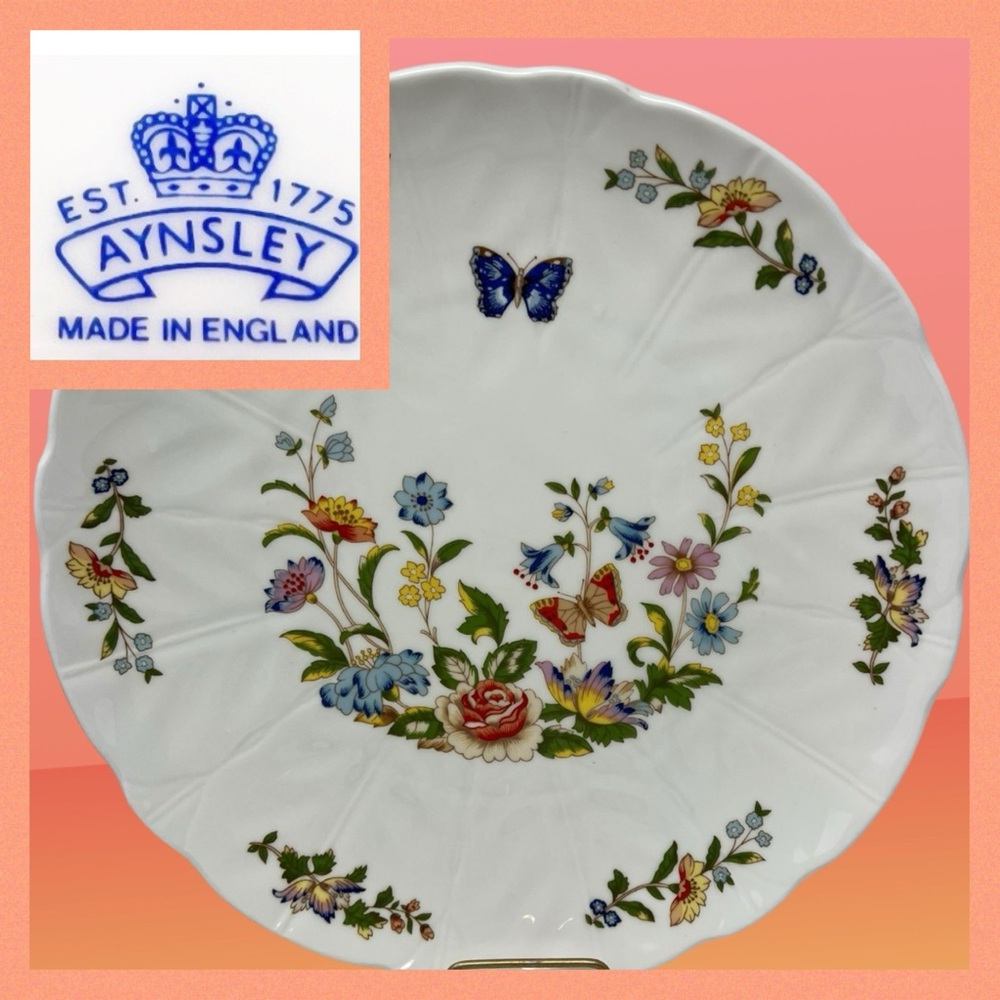 Vintage Aynsley Cake Plate Cottage Garden Bone China Made In England 10"